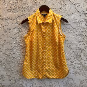 Lands’ End Yellow Geometric Print Sleeveless Button Front Shirt Size 6